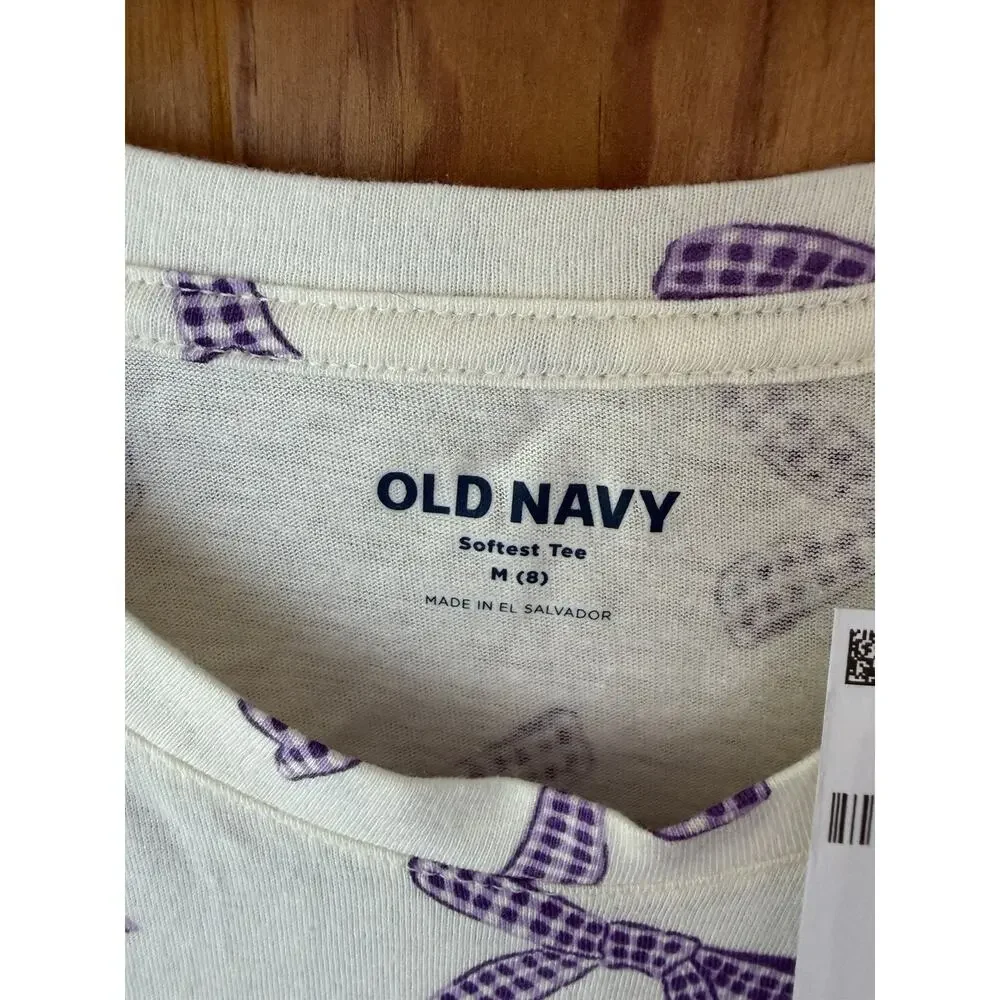 Girls Old Navy Softest White Longsleeve Shirt w/Printed Purple Bows Size M NWT